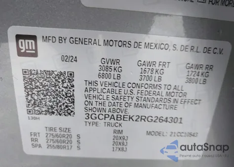 2024 Chevrolet Silverado 1500 2Wd Short Bed Custom from USA, damaged, VIN 3GCPABEK2RG264301